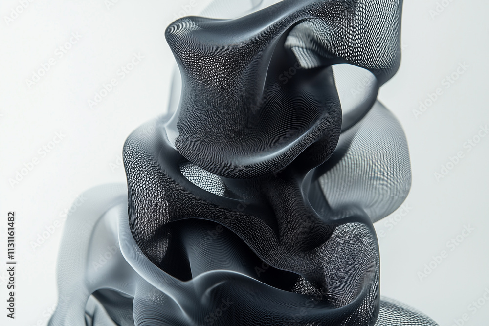 Poster bold abstract representation of swirling black smoke against a light backdrop showcasing intricate p