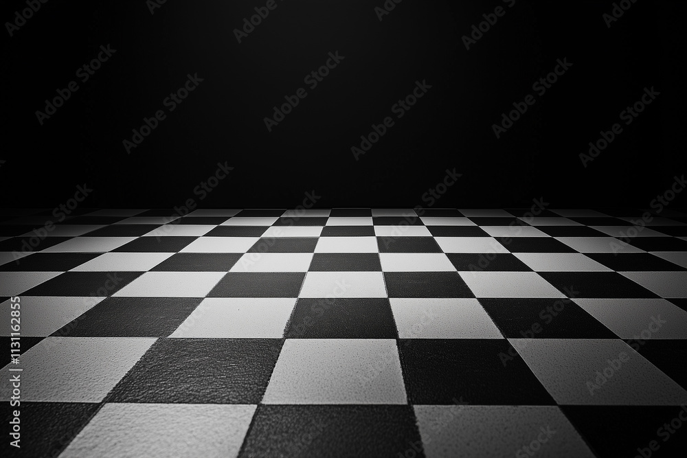 Aufkleber minimalistic view of a black and white checkerboard floor against a dark background showcasing contr