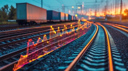 Obraz premium Strategic supply chain data panel with live updates close up effective logistics planning ethereal double exposure storage facility