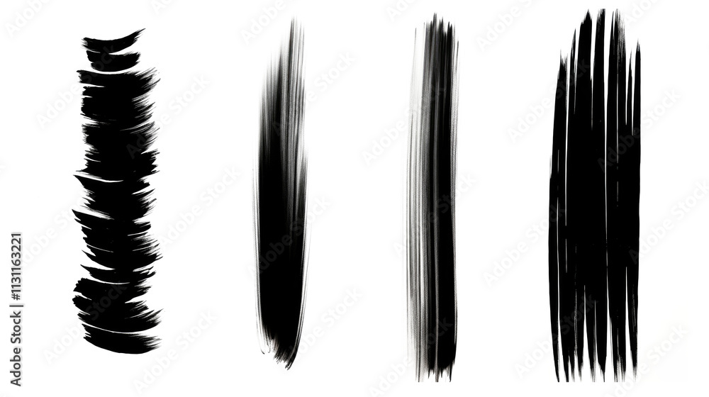 Poster a collection of black brush strokes showcasing various styles and techniques for artistic expression