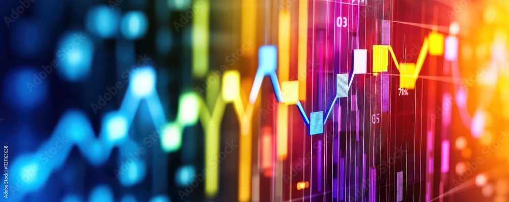 Poster a vibrant digital representation of data trends and analytics, featuring colorful graphs and lines a