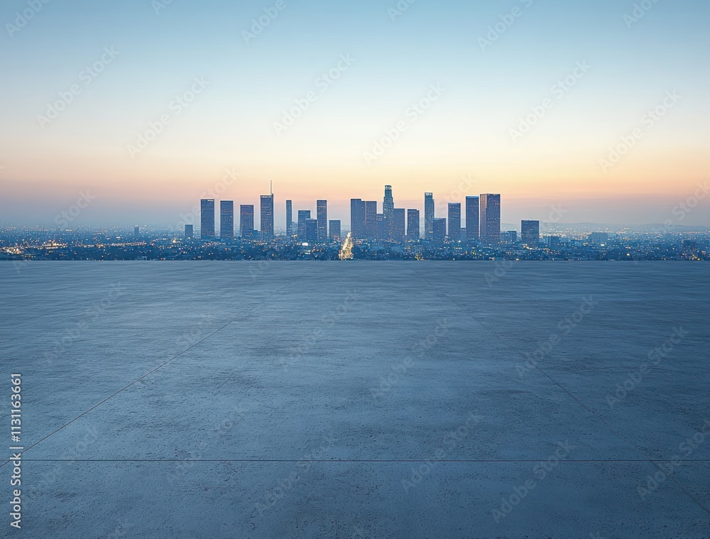 Aufkleber a serene skyline view of a city at dusk, showcasing modern architecture against a colorful sky.