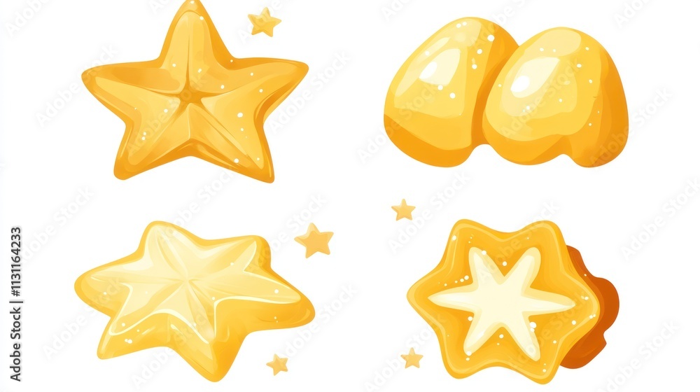 Poster A collection of yellow star-shaped objects in various designs.