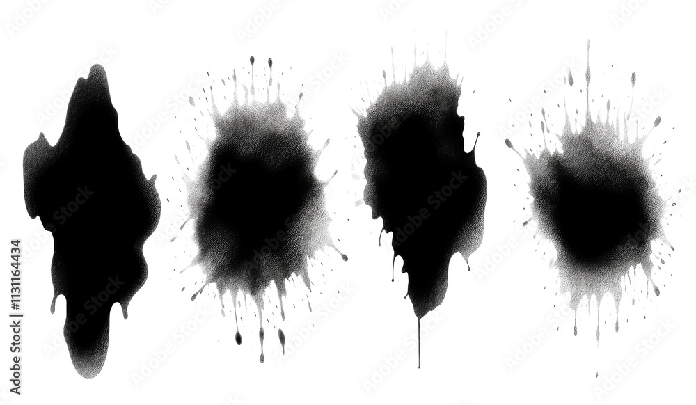 Poster a vivid collection of ink splashes that convey energy and motion, suitable for creative and dynamic 