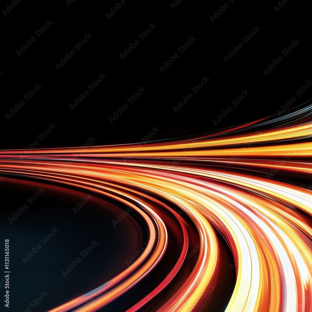 Poster a dynamic display of colorful light trails against a dark backdrop, suggesting motion and speed.