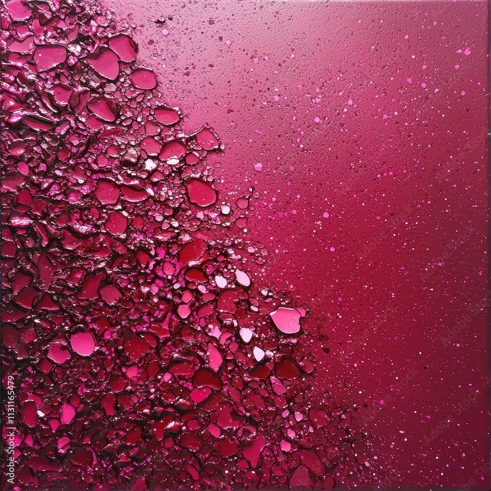Poster a vibrant abstract artwork featuring a gradient of deep pinks with textured, glossy droplets creatin