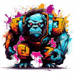 Cybernetic Gorilla: A Vibrant Graffiti Art