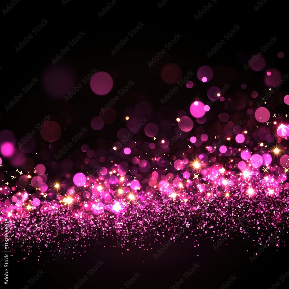 Poster a vibrant display of pink bokeh lights sparkling against a dark background, creating a festive and g