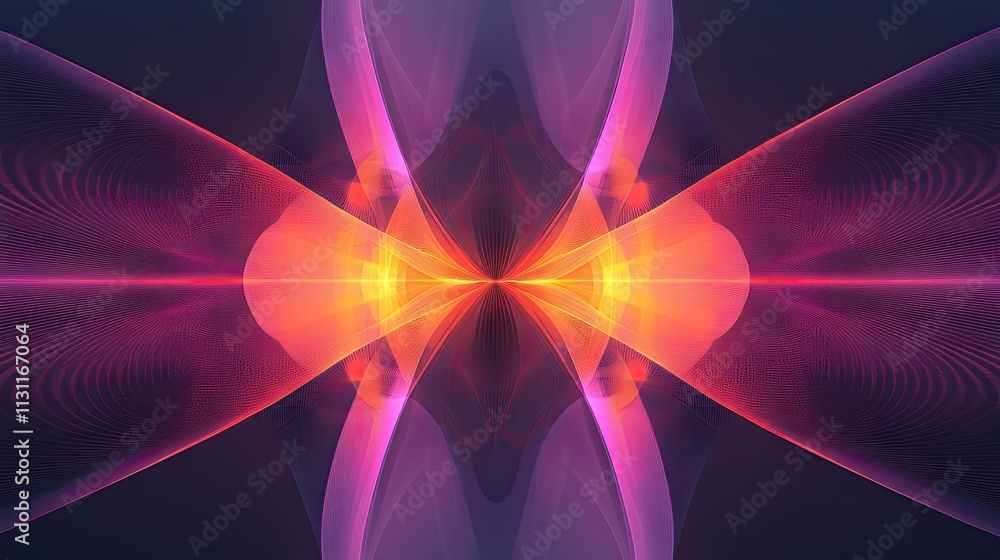 Poster abstract design with symmetrical, thin lines over a gradient canvas, exuding elegance and artistic s