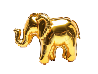 This delightful image features a shiny golden elephant balloon, perfect for whimsical party celebrations.