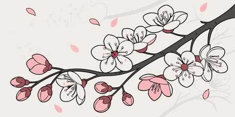 Blossoms on a light gray background with a watercolor wash effect.

