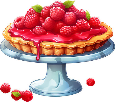 raspberry tart on cake stand, red dessert clip art preview