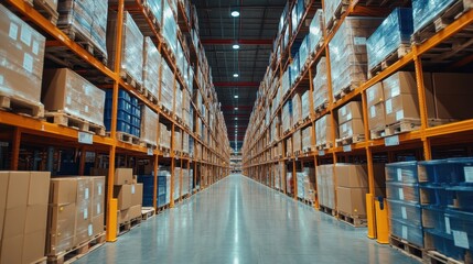 Fototapeta premium Supply chain replenishment settings on dashboard focus on balanced stock flow dynamic overlay retail warehouse