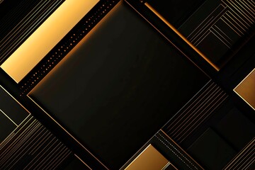 Obraz premium Abstract dark geometric background featuring glowing golden lines and sparkles, creating a modern, futuristic, and elegant design.