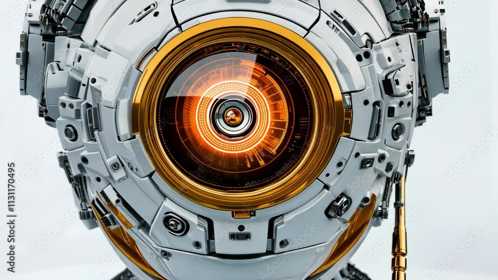 Poster robot design showcasing a detailed mechanical eye with intricate structures and vibrant colors
