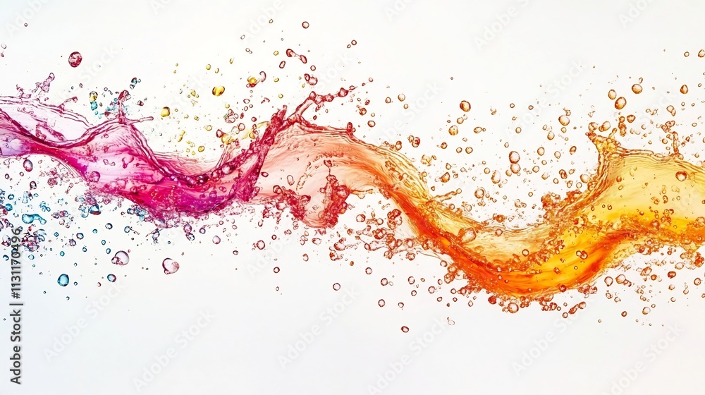 Aufkleber vibrant colorful splash of sparkling fruit juice droplets frozen in motion on a clean white backgrou