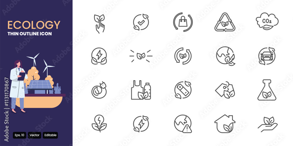 Aufkleber ecology thin outline icon set vector design good for web and mobile app