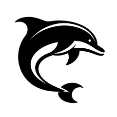 Obraz premium Black dolphin silhouette leaping.