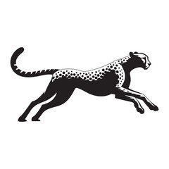 Fototapeta premium Cheetah running at full speed silhouette vector art black color design and solid white background 
