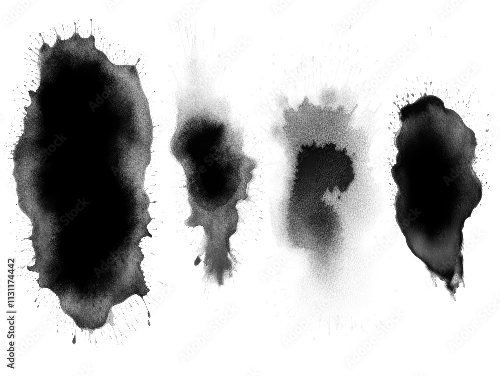 Aufkleber a captivating array of black ink splashes showcasing different shapes and textures against a white b