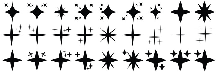 Shine star sparkle icons set. Blink twinkle stars collection. Effect shine, glitter, twinkling and clean vector illustration.
