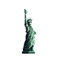 Liberty statue in New York city United States pixel art cartoon icon. Symbol of country USA. 8-bit. Popular landmark. Sticker design. Isolated abstract vector illustration. 
