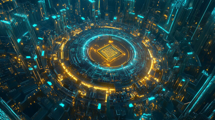 Obraz premium blue electronic circle board for futuristic background