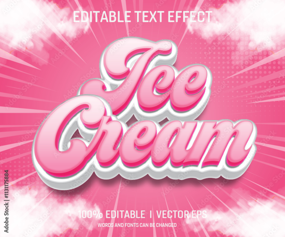 Poster ice cream vector 3d text effect with modern style design
