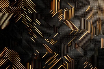 Abstract dark geometric background featuring glowing golden lines and sparkles, creating a modern, futuristic, and elegant design.