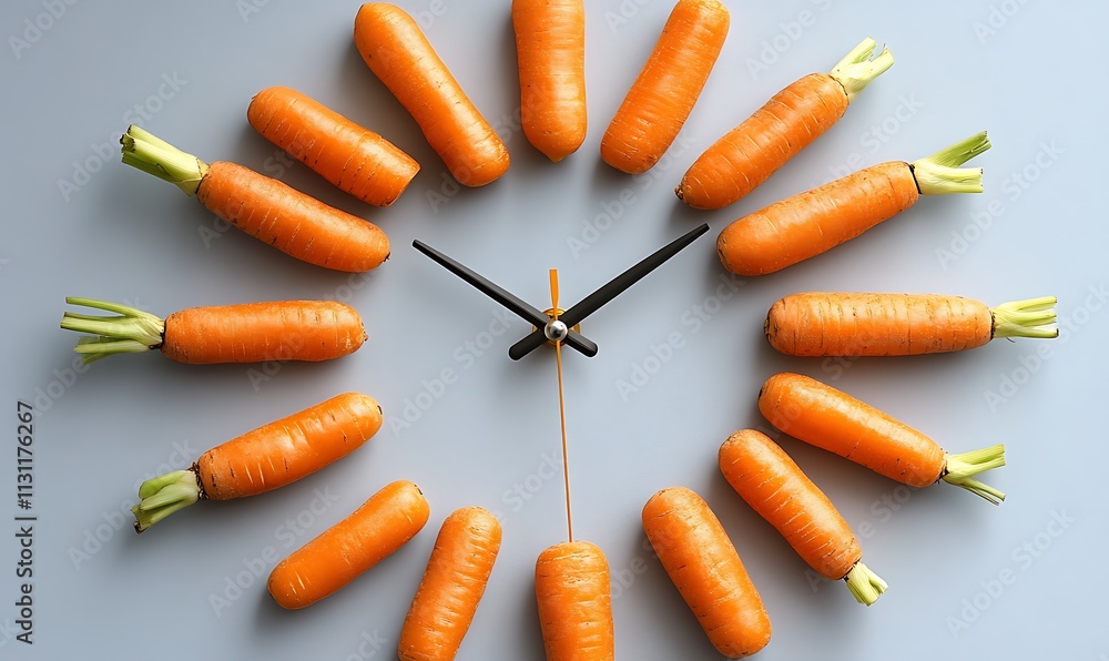 Poster carrots arranged in a clock shape showing time
