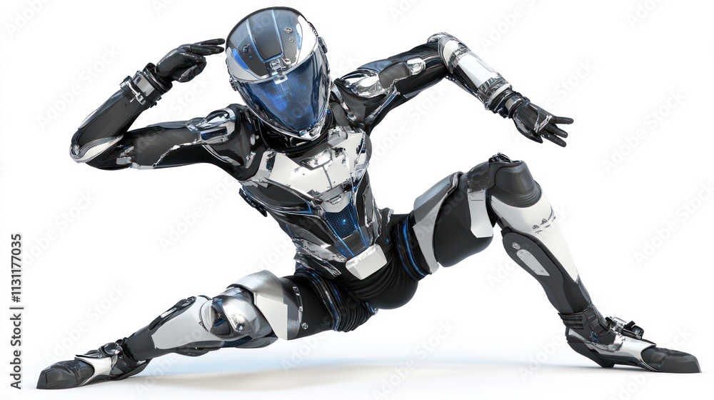 Aufkleber A futuristic humanoid robot in a dynamic pose, showcasing advanced design and technology.