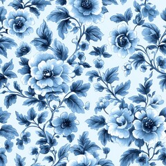Elegant Blue Floral Botanical Seamless Pattern for Fabric Wallpaper or Packaging Design