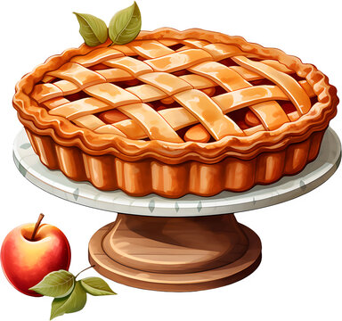 baked apple pie on cake stand clip art preview