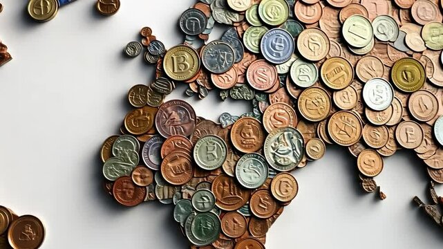 Global Finance: A World Map Crafted from Coins 
