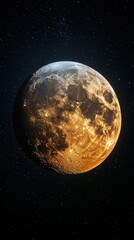 Fototapeta premium A detailed view of a celestial body resembling a moon in a starry space background.
