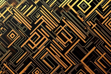 Abstract dark geometric background featuring glowing golden lines and sparkles, creating a modern, futuristic, and elegant design.