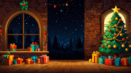 Christmas elements background in a cartoon style