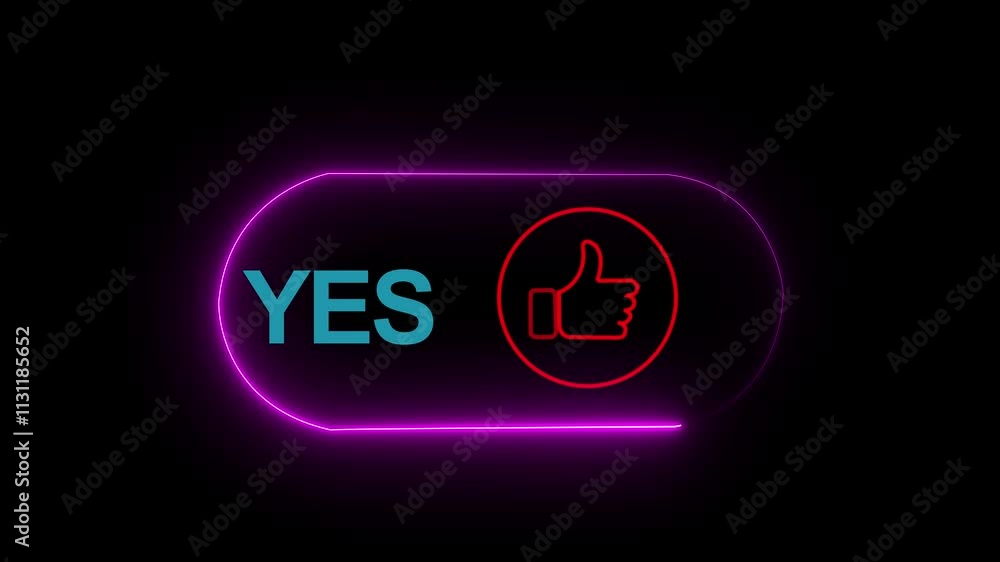 Poster animation of pink neon style word like flickering on black background like thumb up like icon in con
