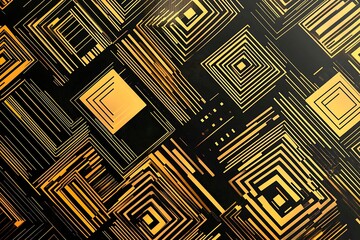 Abstract dark geometric background featuring glowing golden lines and sparkles, creating a modern, futuristic, and elegant design.