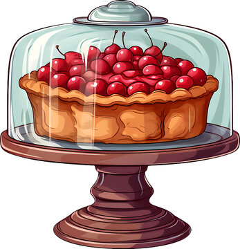 recommend clip art: Round cherry pie on a display stand covered with a glass lid. Round cherry pie on a display stand covered with a glass lid