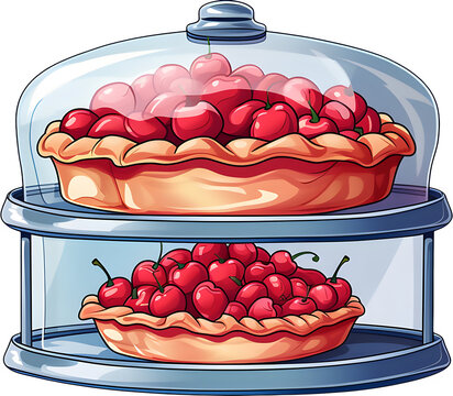 recommend clip art: Round cherry pie on a display stand covered with a glass lid. Round cherry pie on a display stand covered with a glass lid