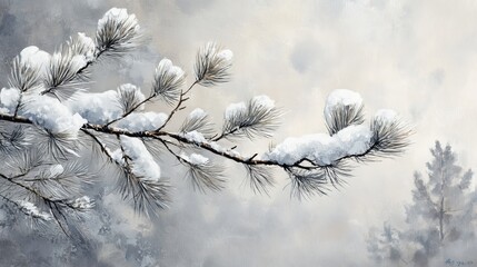 Obraz premium Fir branch on snow.winter holiday background