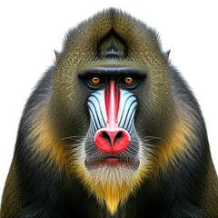 Mandrill monkey isolated on transparent background png, portrait