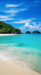 Obraz premium Stunning tropical beach scene phuket nature photography serenity aerial view vivid blue waters and lush green hills