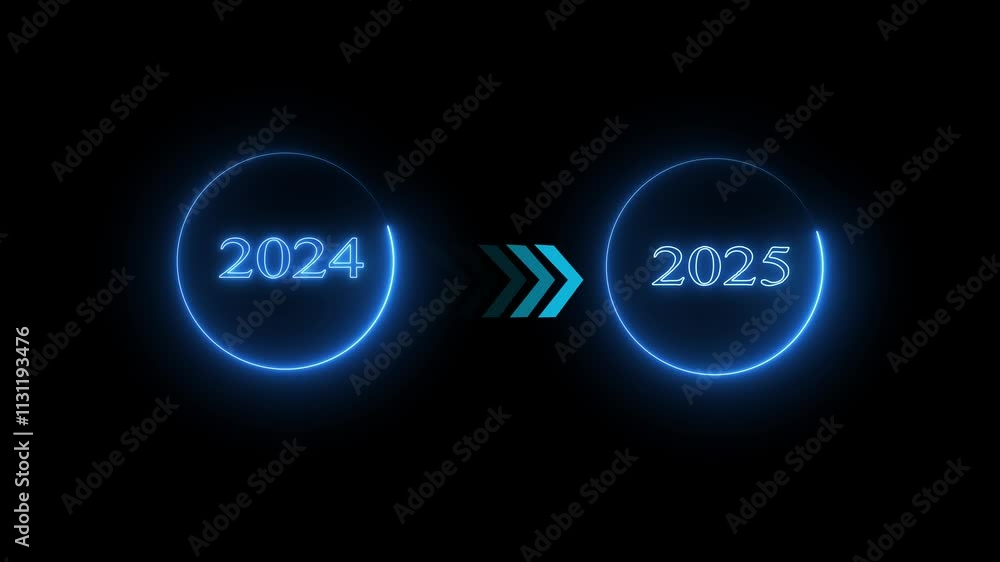 Aufkleber blue color saber direction by arrow animation grid line. animation of glowing neon goodbye 2024 and 