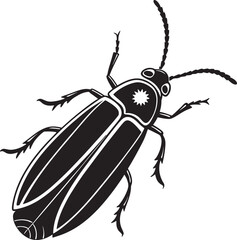 Macro close-up of a black beetle vector illustration, a small coleoptera insect isolated on a white background with detailed antenna and natural wildlife features