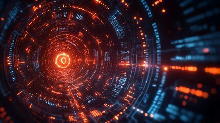Fototapeta premium Digital interface shines within a futuristic tunnel of illuminated patterns picture