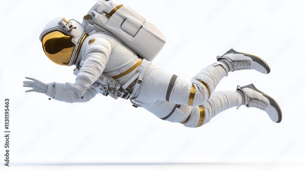 Poster an astronaut in a spacesuit appears to be floating in a zero-gravity environment.