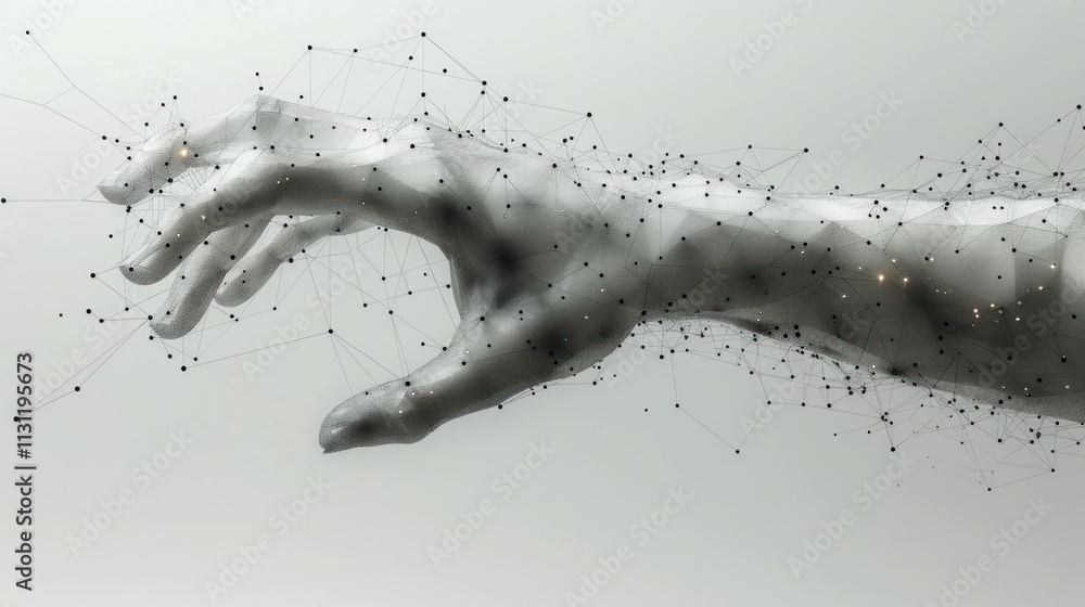 Poster digital hand reaching for the future: a 3d render of connection and technology