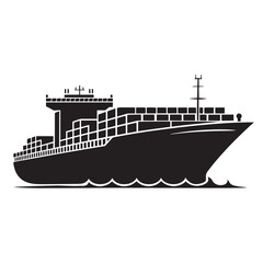 Obraz premium Cargo ship vector, container ship silhouette vector art illustration logo design icon